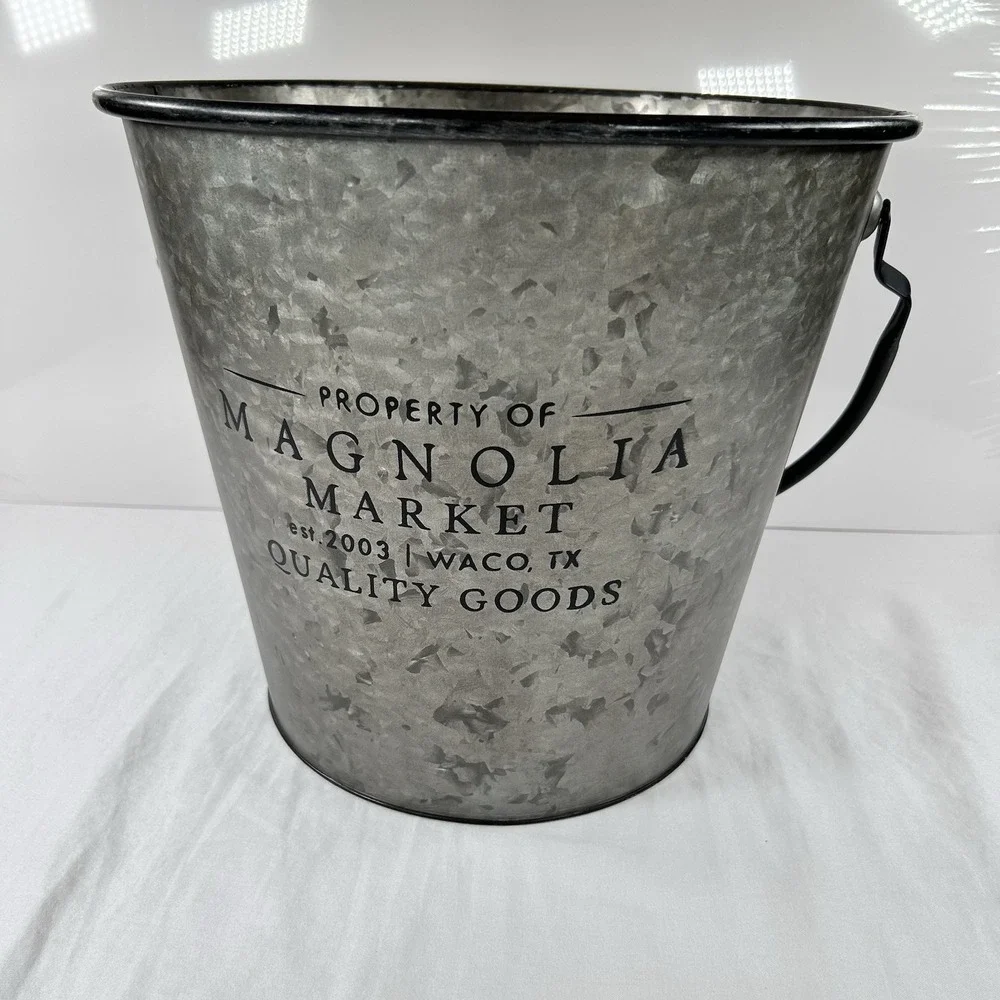 Big Magnolia Farms 2003 WACO TX Galvanized Metal Bucket Handle Farmhouse Flowers